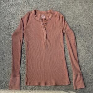 Aerie Pink Waffle Long Sleeve Top Size XXS
